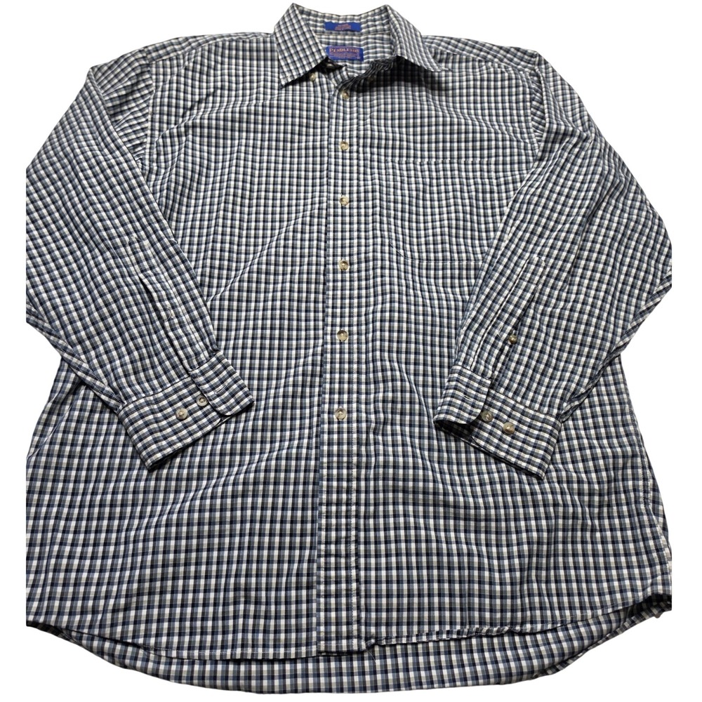 Pendleton Mens Large Blue Gingham Check Long Sleeve Cotton Button Down Shirt
